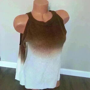 Venus Ombre Cold Shoulder Brown White Oversized Sweater Size Small Women's